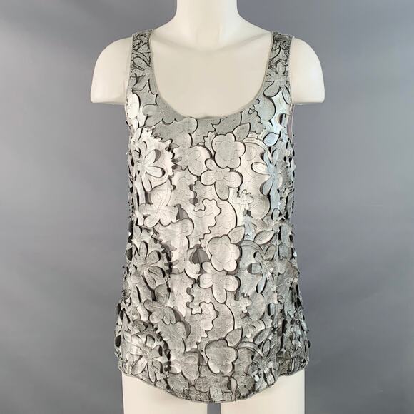 MARC JACOBS Size 0 Silver Grey Leather Floral Cut Out Sleeveless Dress Top - Picture 1 of 12